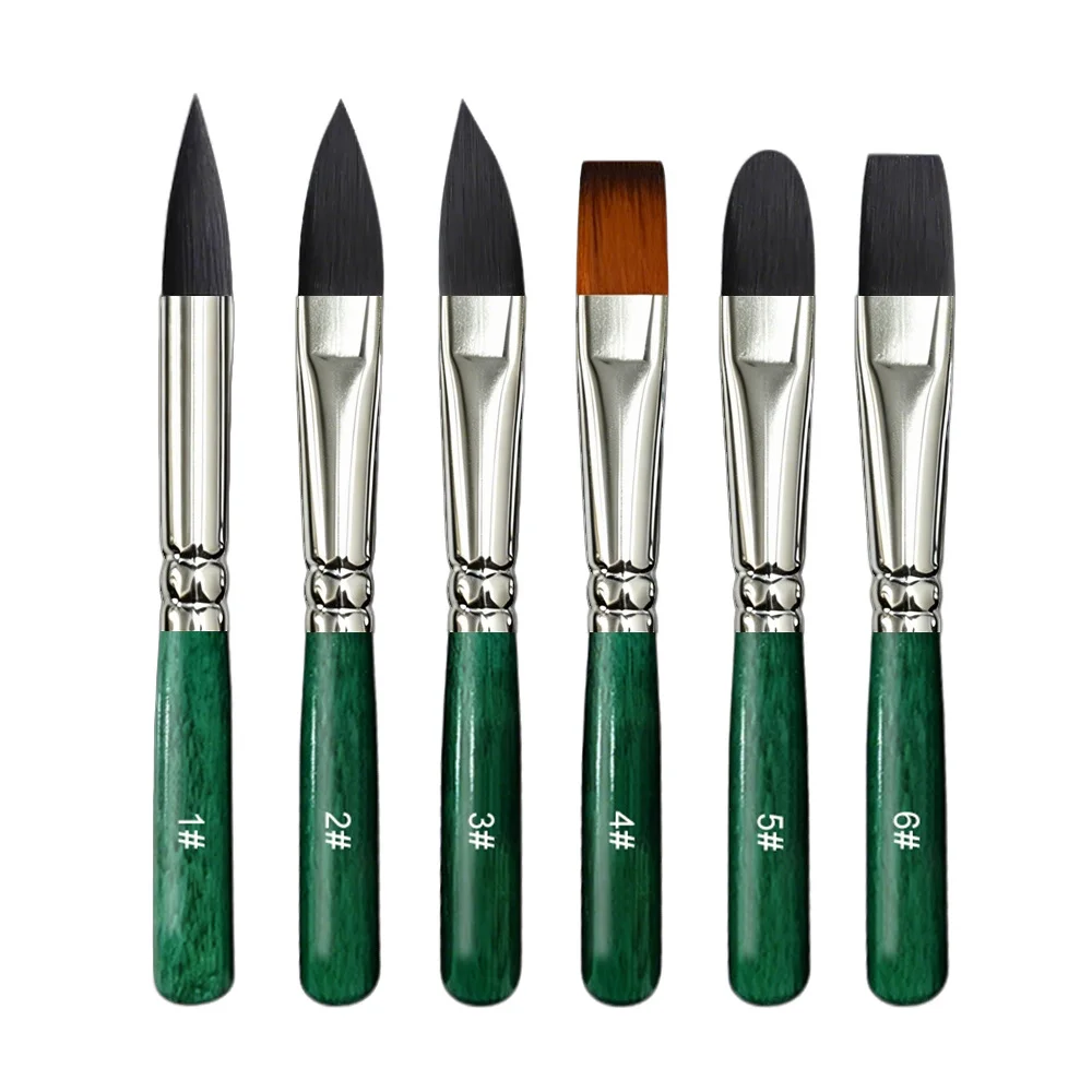 6Pcs Synthetic Squirrel Hair Brushes, Short Handle Watercolor Acrylic Gouache Art Set, Round Filbert Texture Sculpting Flat
