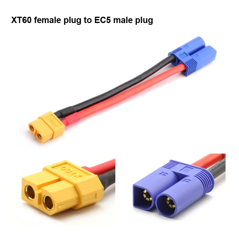 Adaptateur femelle vers mâle 10/12/14/16awg 10cm pour batterie Lipo RC, connecteur Xt30/Xt60/Xt90/Ec3/Ec5/Mpx/Trx/Xt150 T, 1 pièce