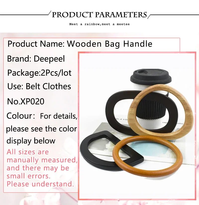 2Pcs Deepeel Solid Wood Bag Handle Women's Handbag Wrist Ring Handles Woven-Bag Purse Frames DIY Bags Replacement Accessories