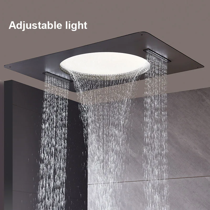 Smart Shower Set - Adjustable Lighting, Waterfall Shower Head, LED Digital Display, Brass hot and cold concealed mixer