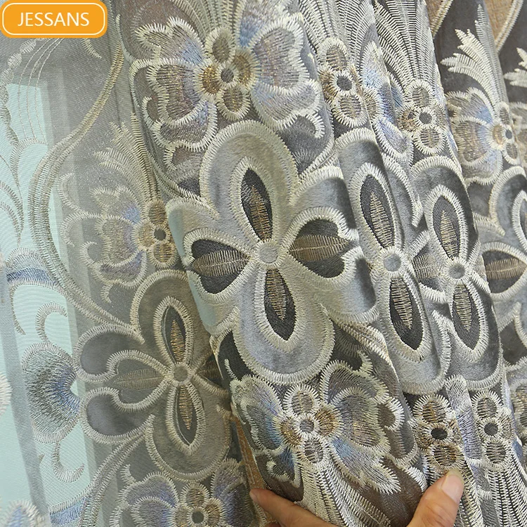 European-style Light Luxury Thickened Chenille Embroidered Window Screen Curtains for Living Room Bedroom Finished Product