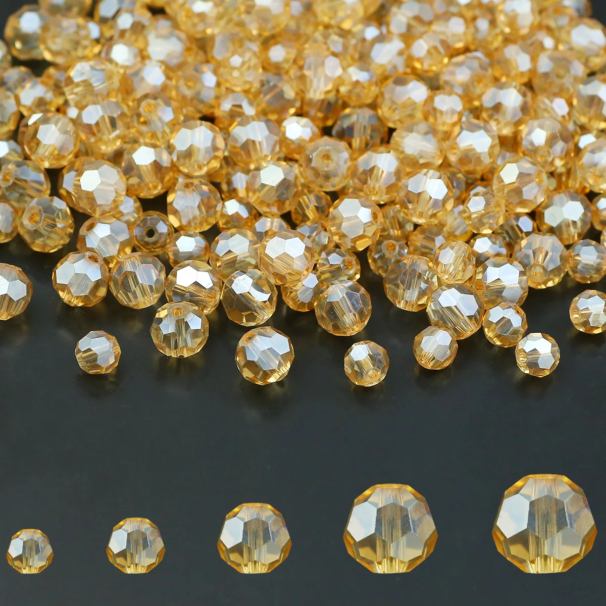 3/4/6/8/10MM Faceted Round Golden Champagne Austrian Crystal Glass Loose Spacer Beads For Jewelry Making DIY Bracelets Necklaces