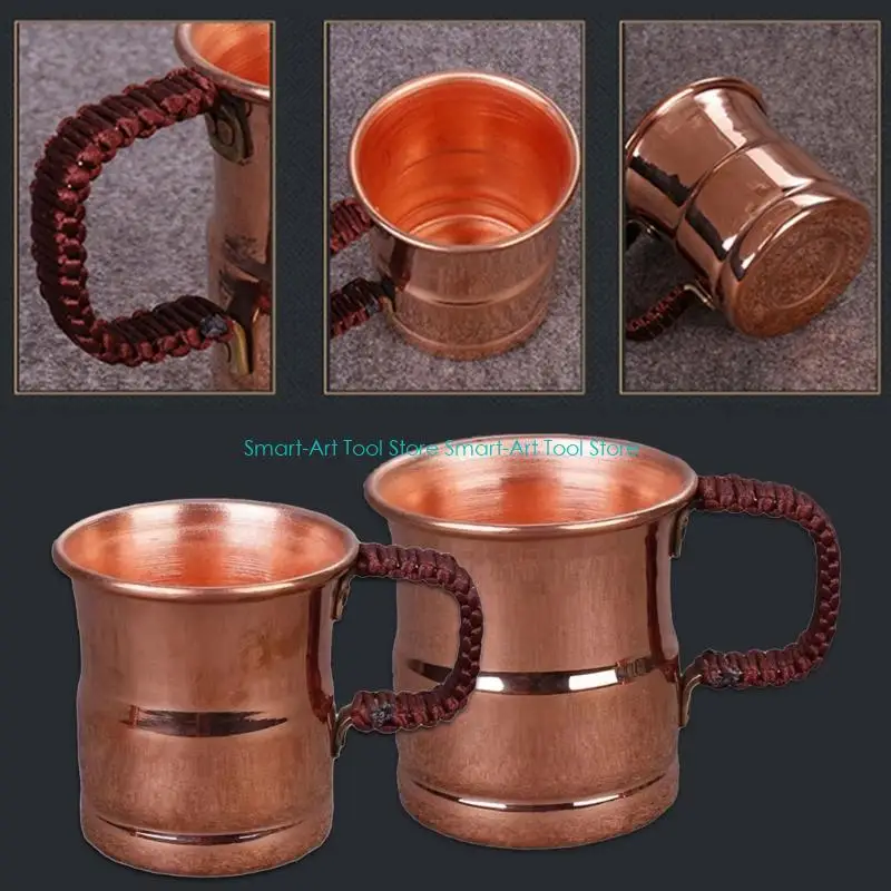 E1PB Multipurpose Weave Handle Beverage Cup Comfortable Grip Mug Copper Drinkware Thickened Metal Tableware