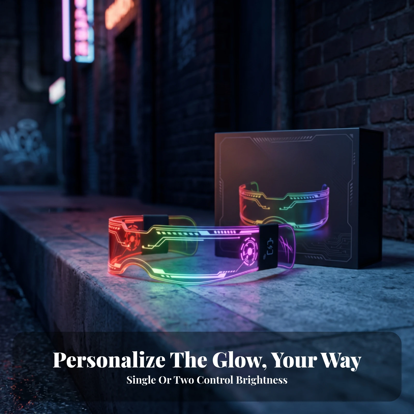 Cyberpunk Goggles with Strap Colorful LED Goggles LED Glasses Multicolor for Cosplayers, Costume Parties, Festivals