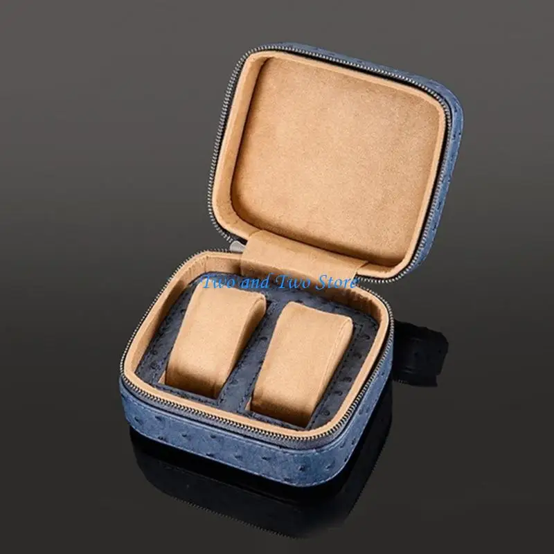 

HX6F Stylish Ostrich Print Watch Storage Box 2 Slots Wristwatches Holder Travel Friendly Watches Display Case for Women