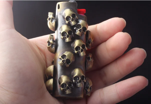 New Handmade Brass Lighter Case Cover Fits Bic J3 Lighter Skull Sleeve Cover Gift