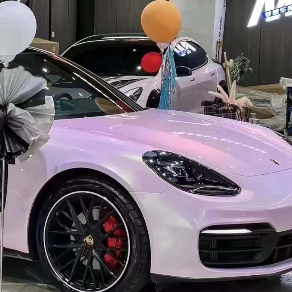 

5x56FT Glossy Metallic Peach Pink PET Wrap Vinyl Car Protective Film Durable Scratch-Resistant Glossy Car Wrap Film