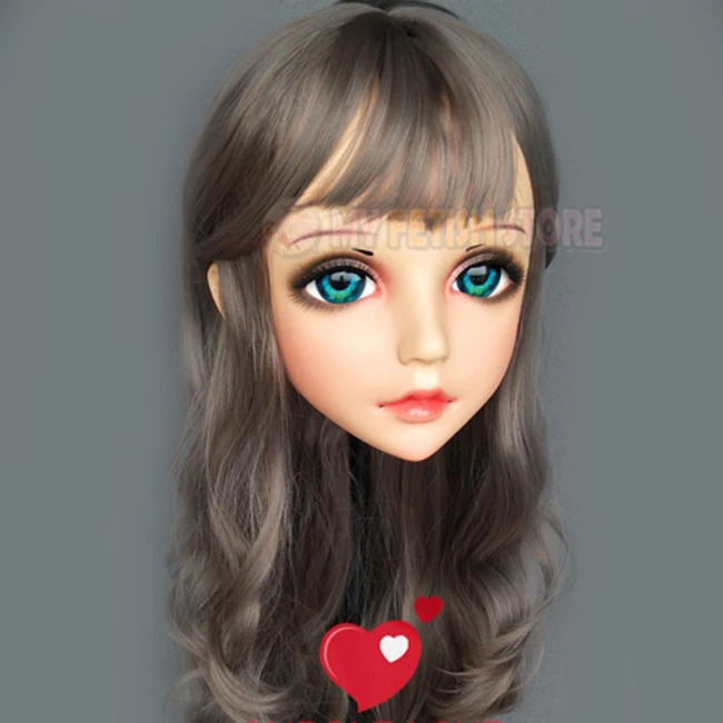 (Hua-02) femme douce fille résine demi-tête Kigurumi BJD yeux Crossdress Cosplay japonais Anime rôle Lolita masque avec yeux et perruque