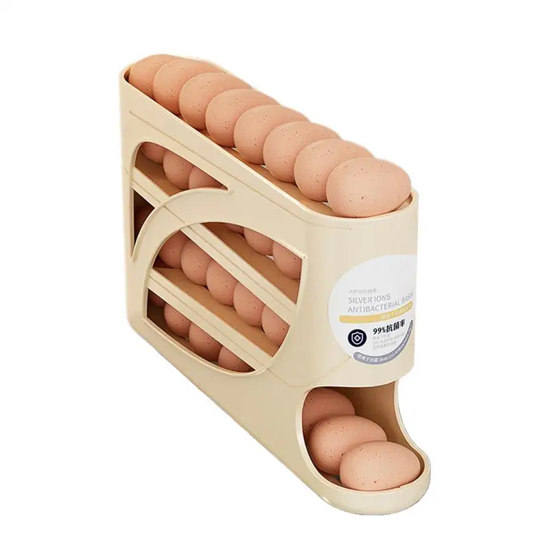 Refrigerator Egg Tray 4 Tiers Auto Rolling Egg Storage Dispenser Rack Modern Organization Rack Gathers Up To 30 Eggs