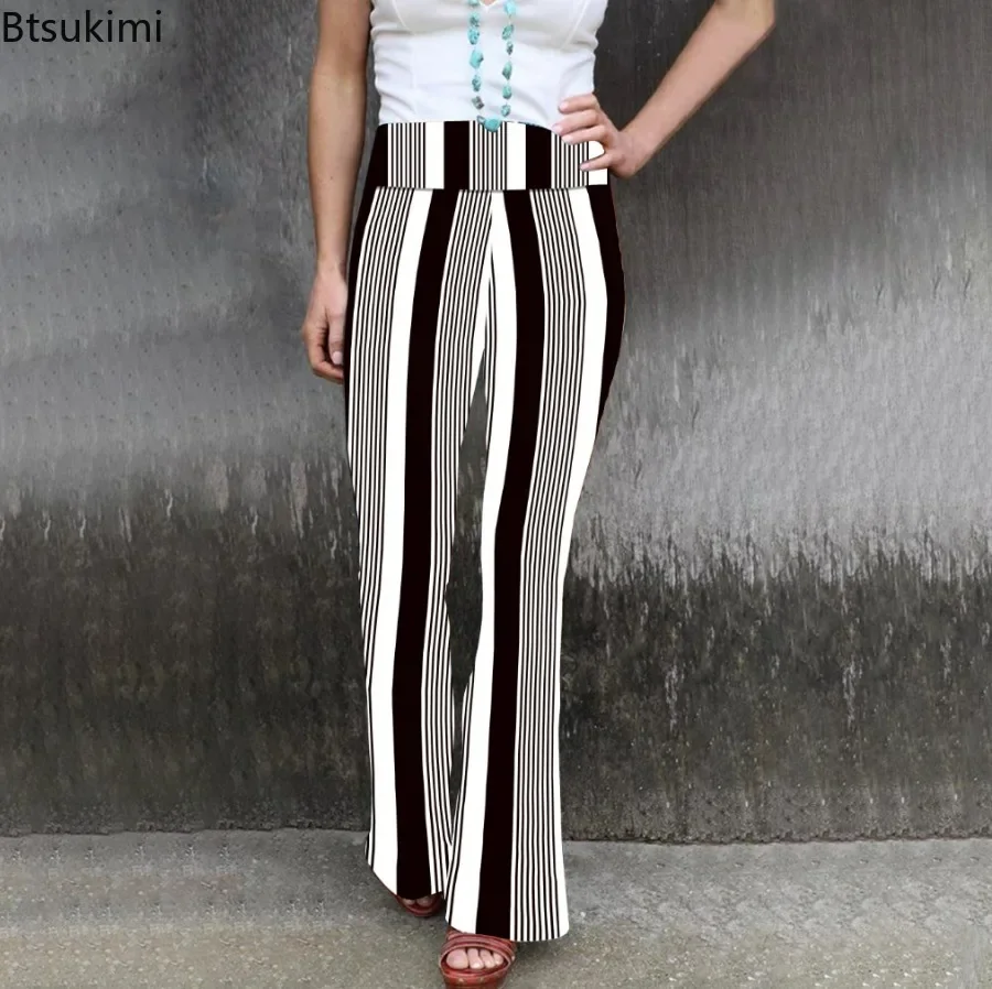 New 2024 Women's Fashion Printing Tight High Waist Casual Pants Flared Trousers Pants Polyester Milk Silk Printing Pants Bottoms