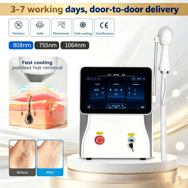 5000W Diode Laser Hair Removal Painless Ice Point 3 Wavelengths 755 808 1064nm Semiconductor Permanent Full Body Hair Removal