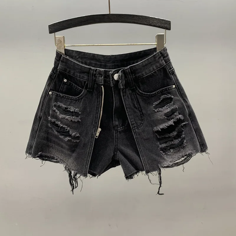 ANJY Summer New Women High Street Double-layer Ripped Frayed Edge Denim Shorts Niche Design Washed Ins Wide-leg Hot Pants A24946