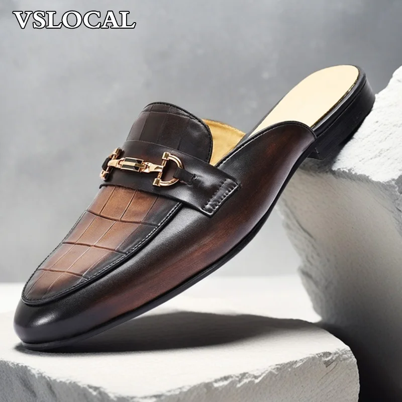 

Luxury Brand Men Genuine Leather Shoes CROCO Prints 4 Colors Casual Mens Dress Shoes Summer Comfortable Half Shoes Men