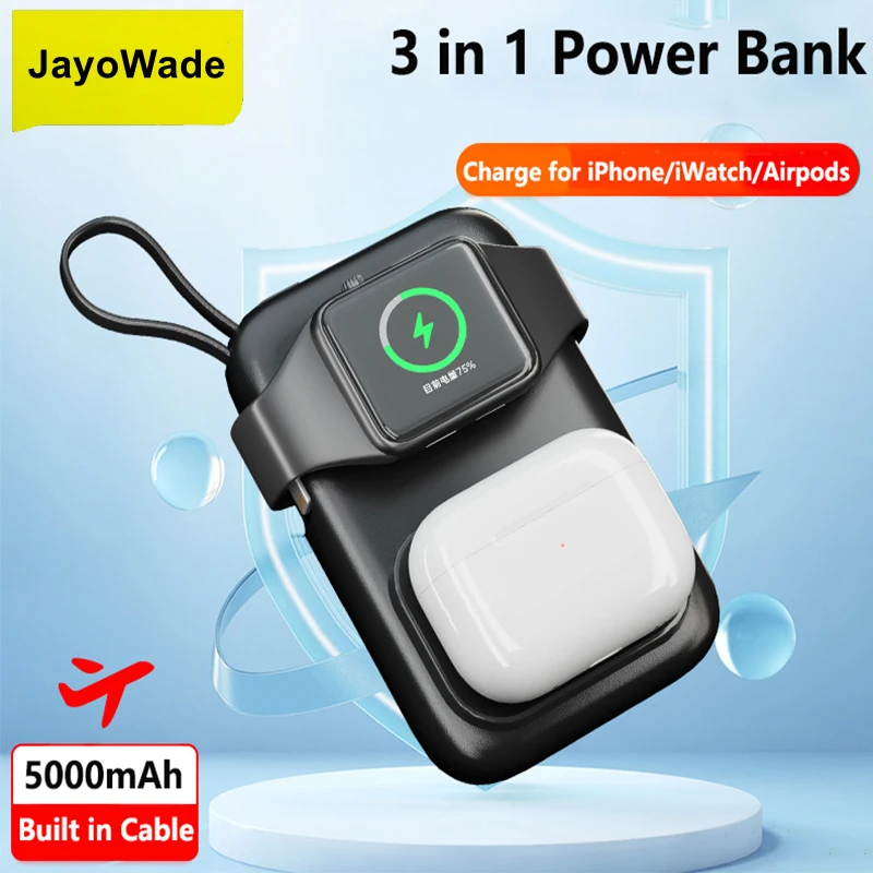 

Магнитный внешний аккумулятор JayoWade для iPhone Apple Watch iWatch AirPods 3 в 1, беспроводное зарядное устройство, портативный запасной аккумулятор Powerbank