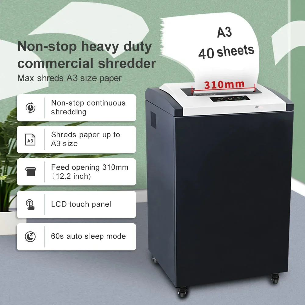 

13040C Heavy Industrial Shredder Machine 40 Sheets Cross Cut 130L Non-Stop P4 Security Paper Shredder for Office/Bank