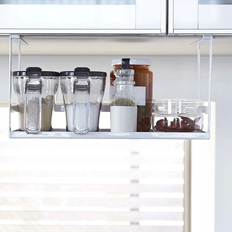 

Rog-eyUnder-Shelf Spice Organizer Cabinet Hanger Shelf Seasoning Bottle Holder Closet Storage Basket Kitchen Accessories