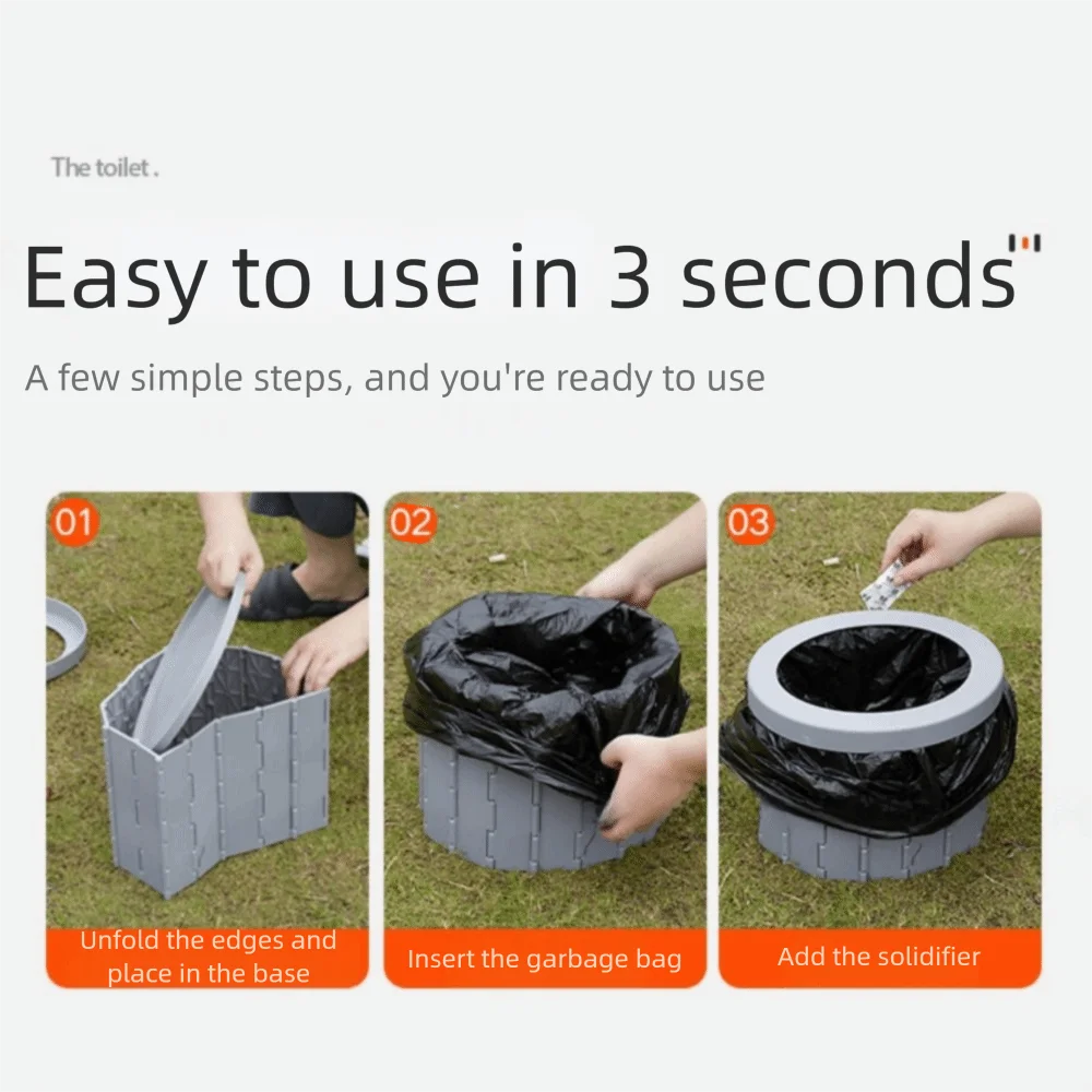 

Waterproof Outdoor Folding Toilet with Storage Bag Easy To Store Portable Potty with Curing Agents Large Loading Bearing
