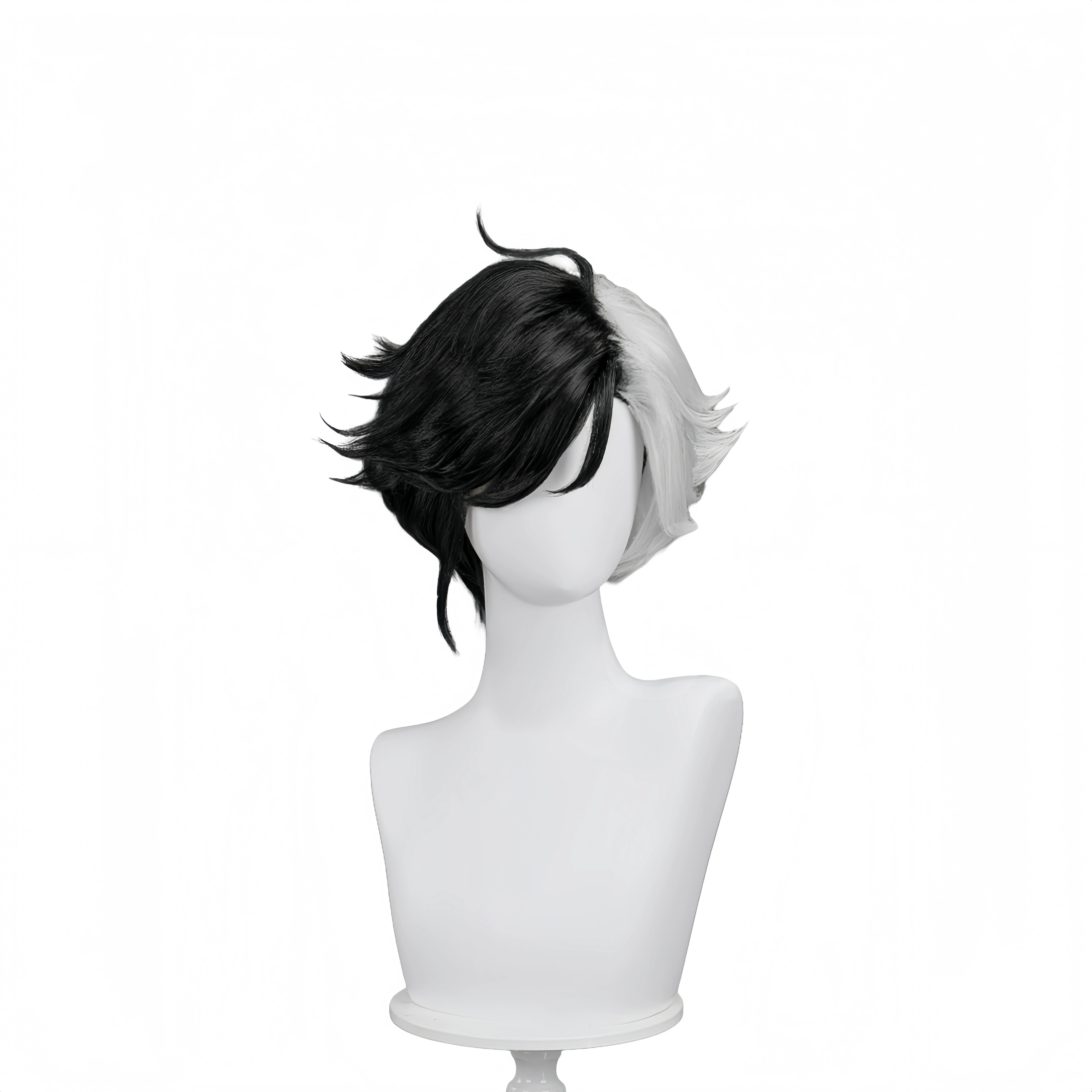 Rivals luna neve cosplay peruca feminina 35cm preto branco cabelo curto resistente ao calor perucas sintéticas acessórios de fantasia de halloween