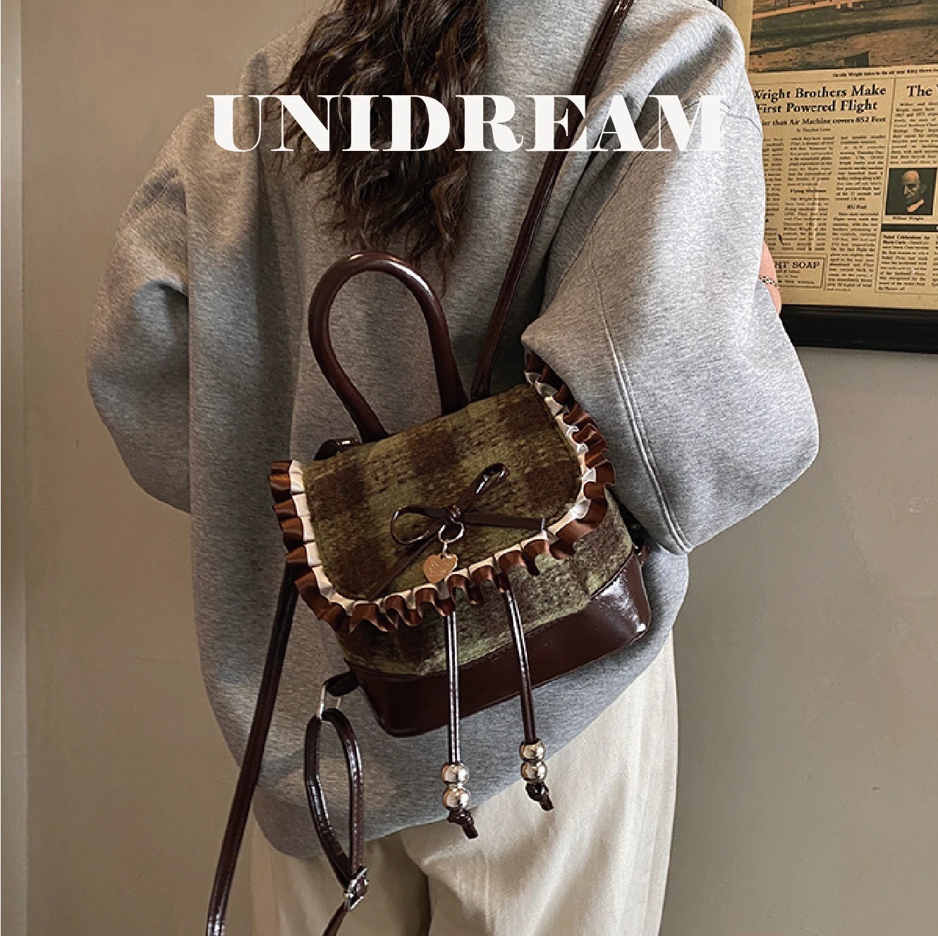 

Женский клетчатый мини-рюкзак с рюшами и бантом, винтажная сумка на плечо в стиле кавайной Лолиты для школы, легкая сумка, сумка для телефона