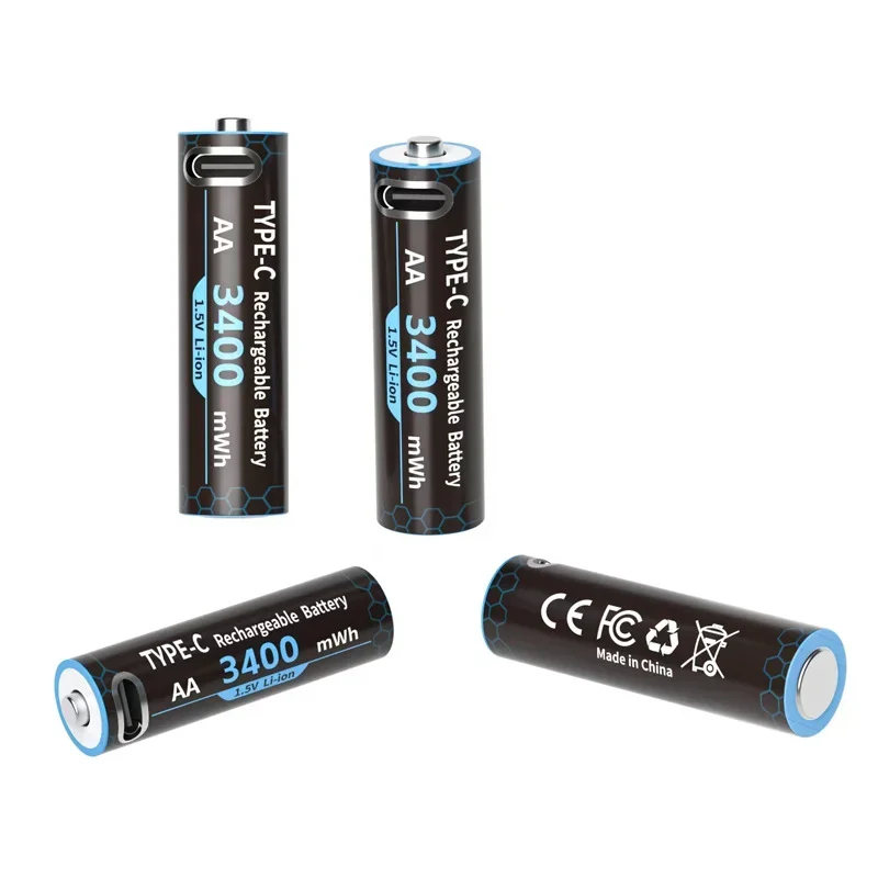 جديد 1.5 فولت AA بطارية ليثيوم 3400mWh قدرة عالية USB-C قابلة للشحن لقفل الباب الذكي كاميرا الصيد ماوس التحكم عن بعد