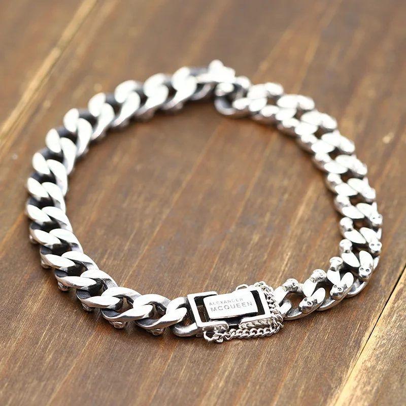 Stylishhip hop skull men domineering bracelet thai silver fashion style trendy accessories sterling silver 925 bracelet