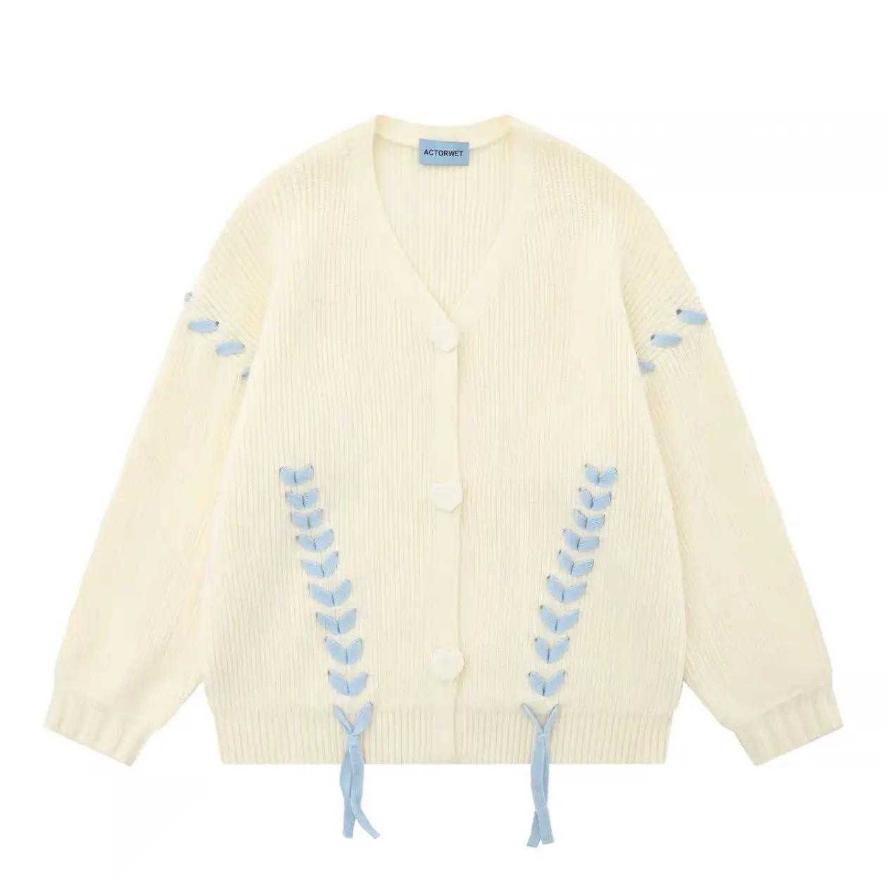 Nice Autumn Winter New Sweet Buttons Knitting Cardigan Women Clothes Casual Loose Bright Line Decoration Long Sleeve Sweater Coa