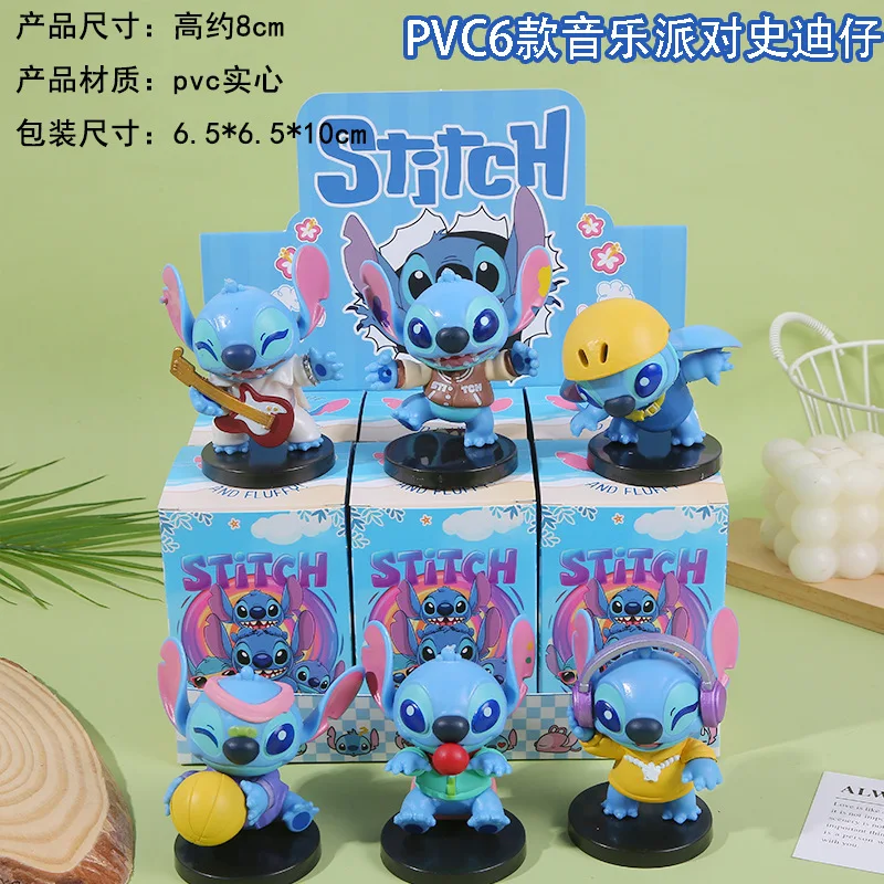 1 ensemble (6 pièces) de poupées de la série Stitch, boîte aveugle, ornement en PVC, décorations mignonnes