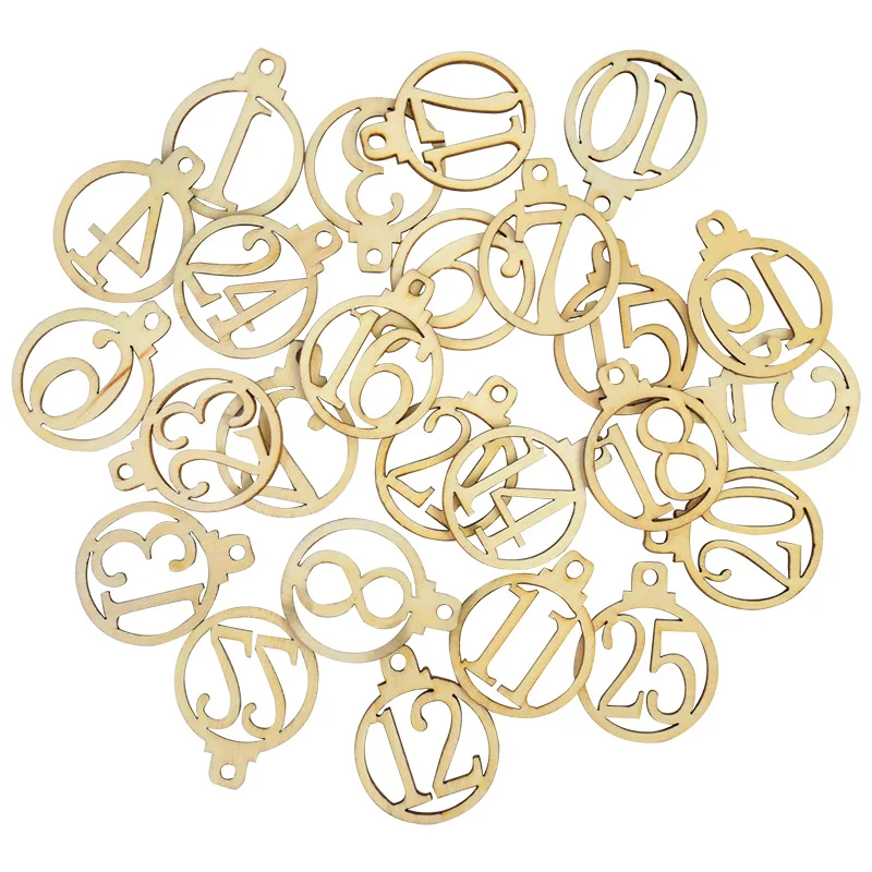 1-25 عيد الميلاد تقويم القدوم جوفاء الرقمية الخشب حلقة المعلقات الحرفية الخشبية شجرة عيد الميلاد الحلي مهرجان لوازم الحفلات