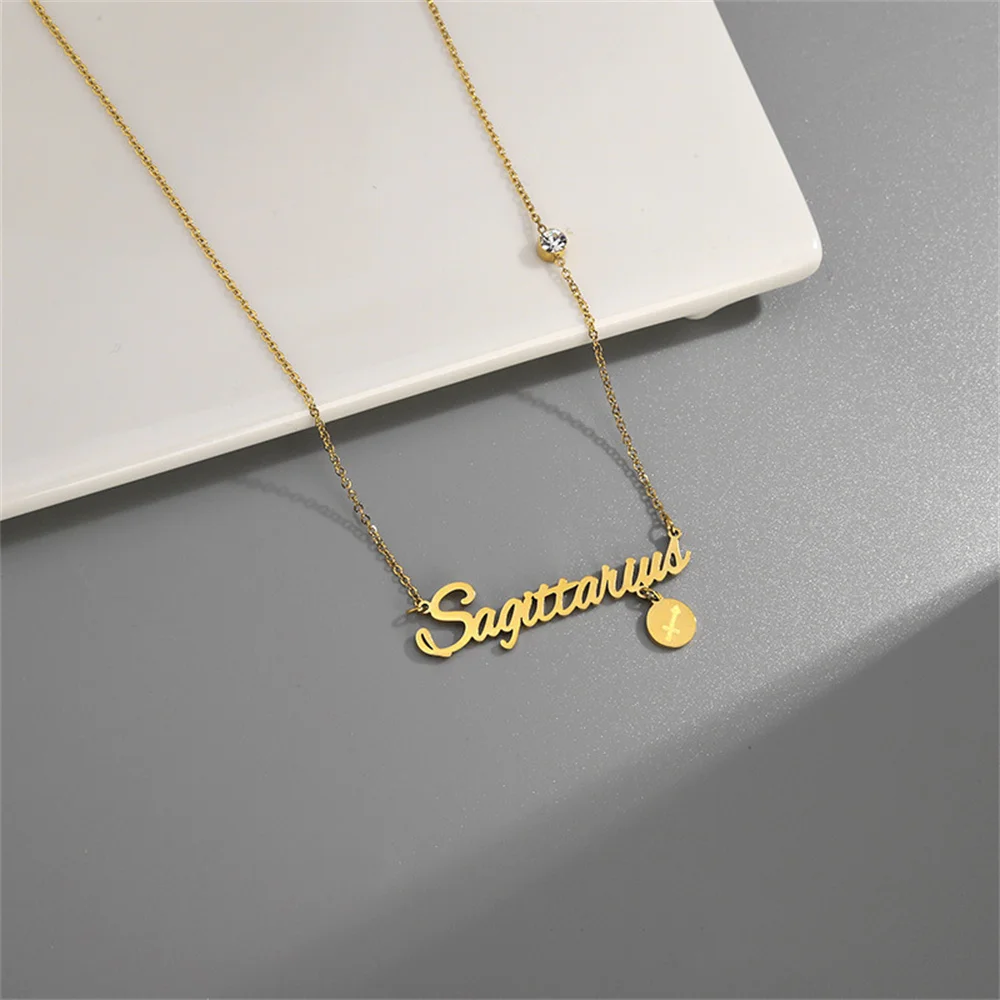 12 Constellation Necklace For Women Leo Aquarius Charm Stainless Steel Zodiac Jewelry Star Sign Letter Astrology Necklaces Gift