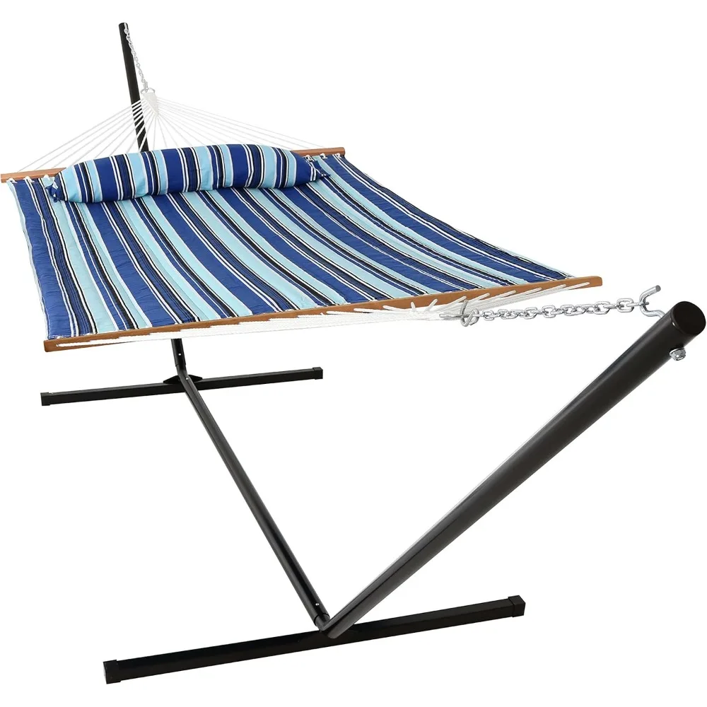 

Quilted Double Hammock with Stand for Outside - 400-Pound Capacity 2-Person Hammock with Stand - 15-Foot Stand - Catal