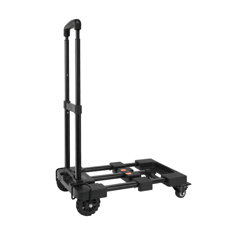 

New design foldable multifunctional platform black plastic trolley trunk platform trolley with 4 wheels