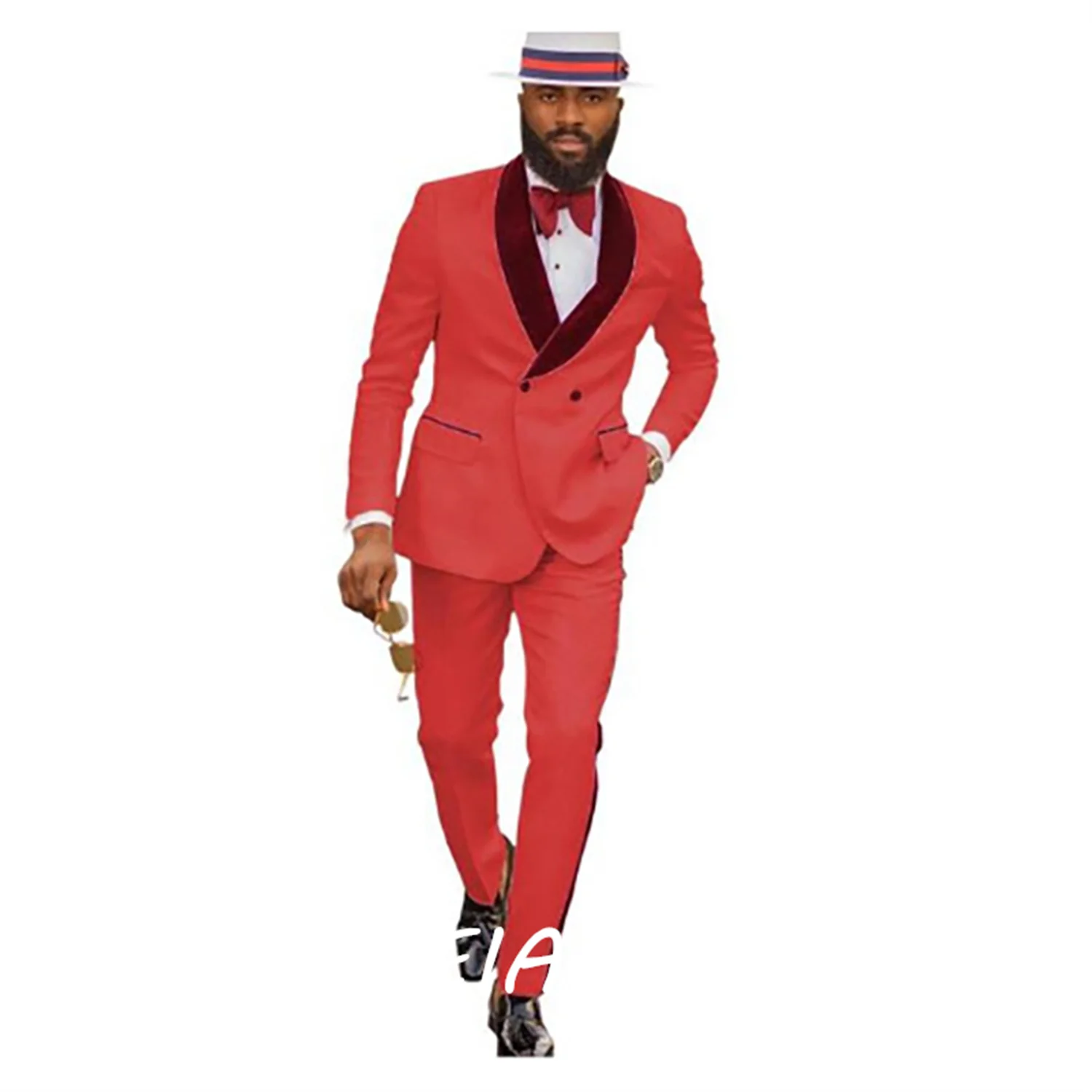 

CustomizedMen Suit Blazer Wedding Clothes Burgundy Shawl Lapel Pink Jacket Pants Double Breasted Trajes Elegantes Para Hombre Te