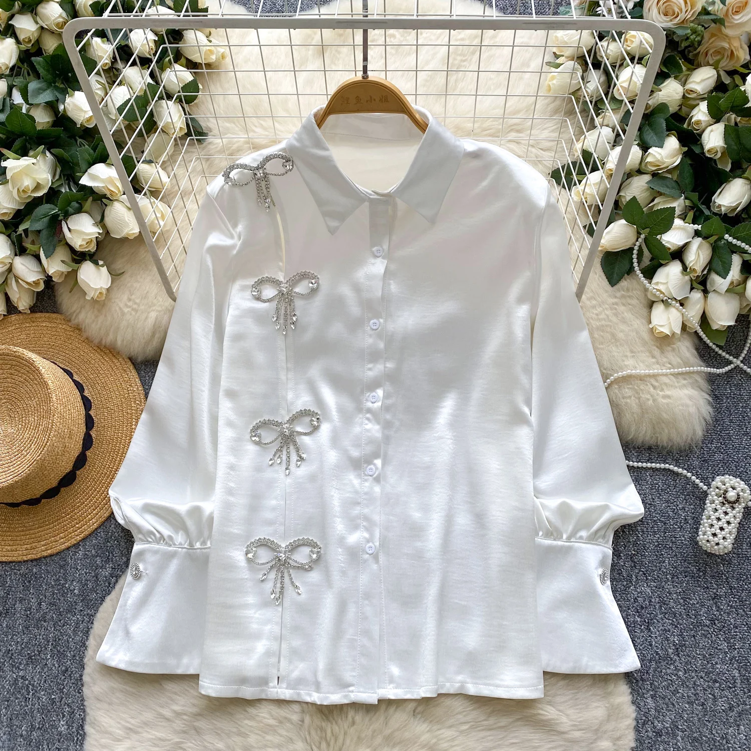

Vintage Elegant butterfly satin long sleeve Blouse Fashion Shirt Casual Chic Top Fairy Women Shirt