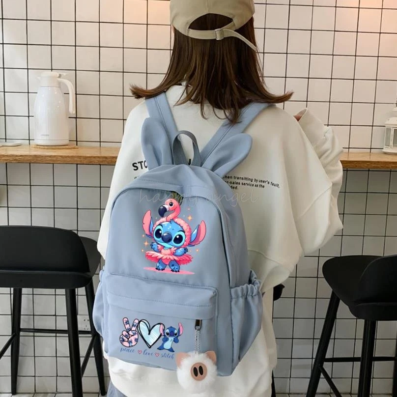 Mochila Lilo e Stitch para meninos e meninas, mochila infantil, mochila escolar casual, mochila de orelhas de coelho de viagem