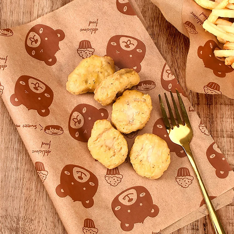 Papel de embalaje desechable con revestimiento de dibujos animados para sándwich, rollo de pollo a prueba de aceite para el hogar, herramienta de cocina para hornear, 50 piezas