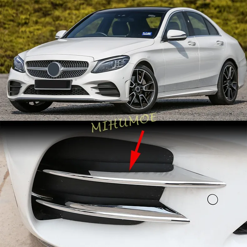 

For 2019-2021 Mercedes Benz C Class C180 C200 C300 C400 W205 S205 ABS Chrome Front Fog Lamp Strips Trim Set 4Pcs Car Accessories