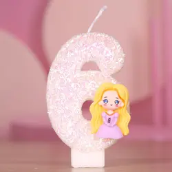 Disney Rapunzel Princess Mermaid Digit 0-9 Candle Anime Cake Stand Baby Shower Gender Reveal Birthday Decoration Party Supplies