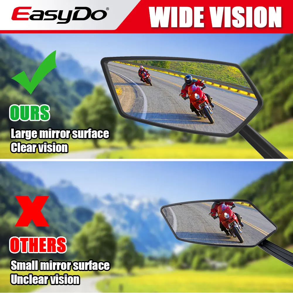 EASYDO Bicycle Rearview Mirrors Adjustable Bike Mirror Handlebar Convenient Installation For Bike Mirror With Wide Field of View