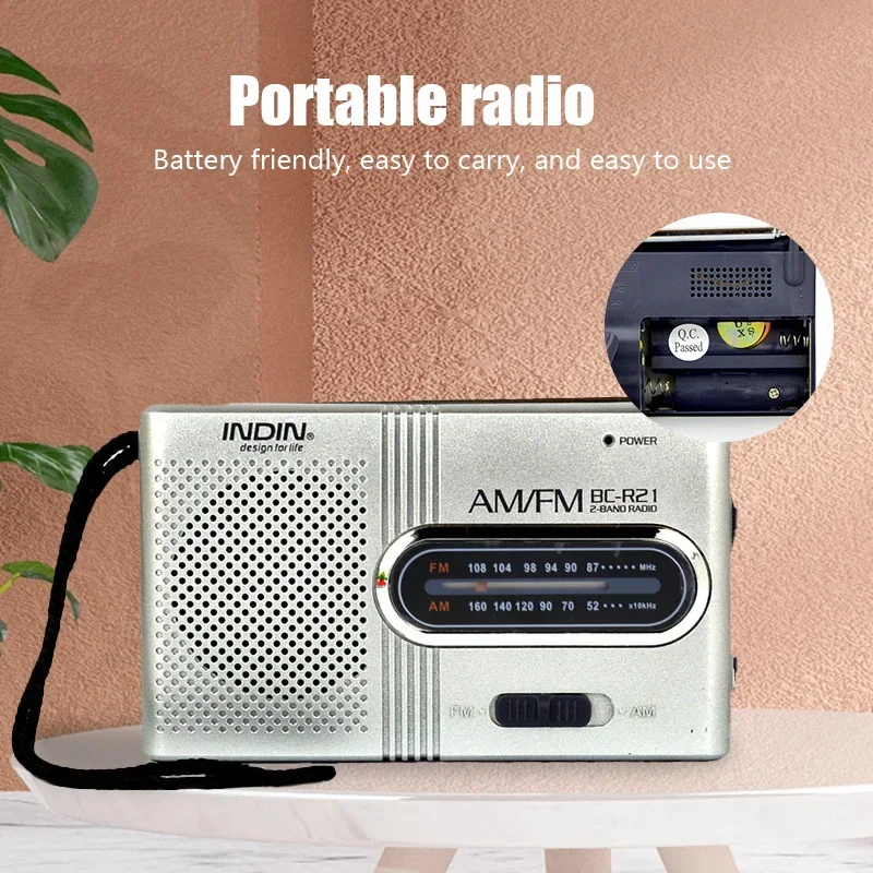 

Portable AM FM Radio Receiver Player BC-R21 Built-in Speaker with a Standard 3.5MM Headphones Handheld Lightweight Ultra Thin