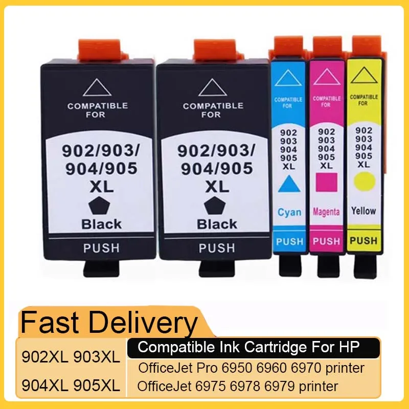 

Совместимые чернильные картриджи HP 902XL, 903XL, 904XL, 905XL, HP903, HP905 для принтеров HP Officejet Pro 6950, 6960, 6970, 6975, 6978, 6979