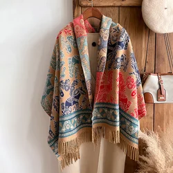 Luxury Brands New Ethnic style Two-Sided Scarf Cashmere Soft Warm Fringe Pashmina Shawl Winter Coldproof Windproof Blanket Scarf