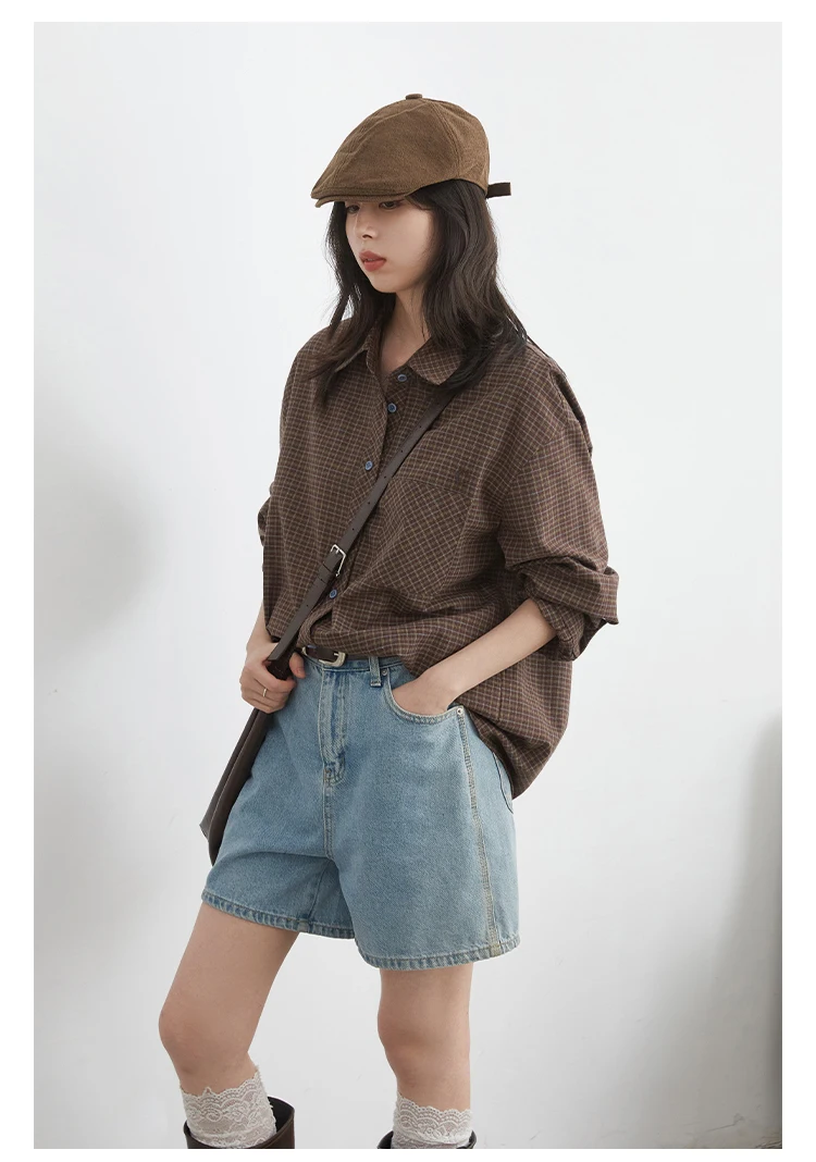 CHIC VEN Damenhemd Locker Lässig Einreihig Neu Retro Kontrast Kariert Bestickte Blusen Damen-Oberteil Herbst Winter 2026 – Detail 16