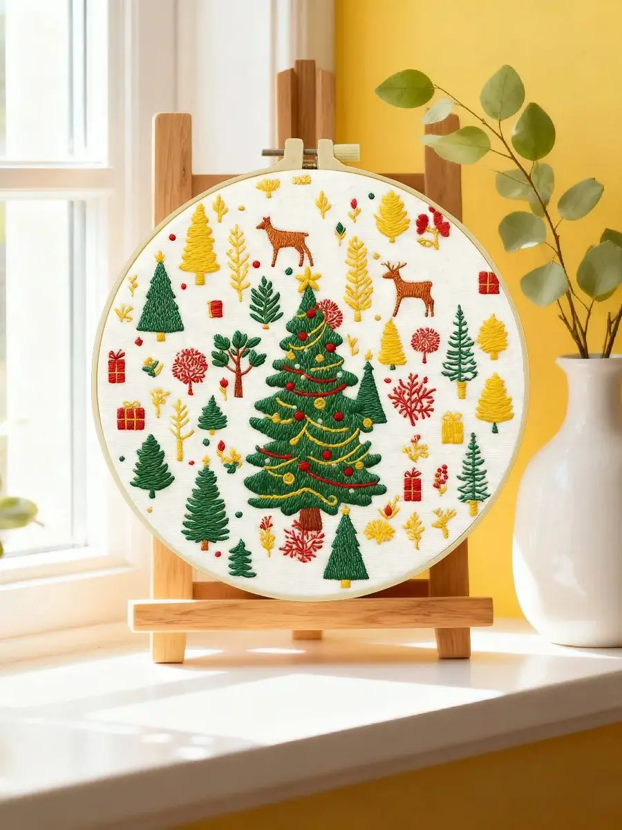 1 Stück 20x20 cm/15x15 cm 7,87/6,3 Zoll Baum-Stickerei-Starter-Kit DIY-Kit DIY-Stickerei-Set Handarbeiten Heimdekorations-Set für Anfänger – Detail 6