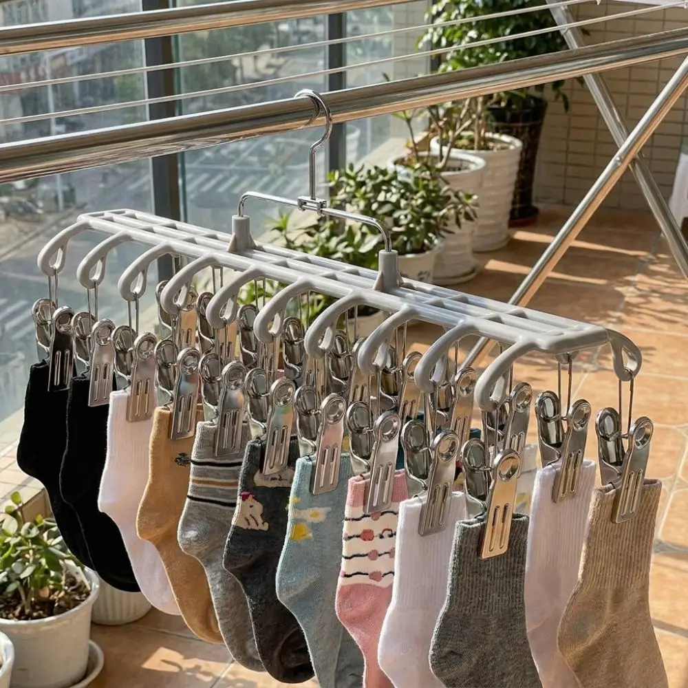 20 Clips Drying Clothes Hanger Non-marking Rustproof Trouser Hanging Hook Windproof Anti-Slip Sock Underwear Rack