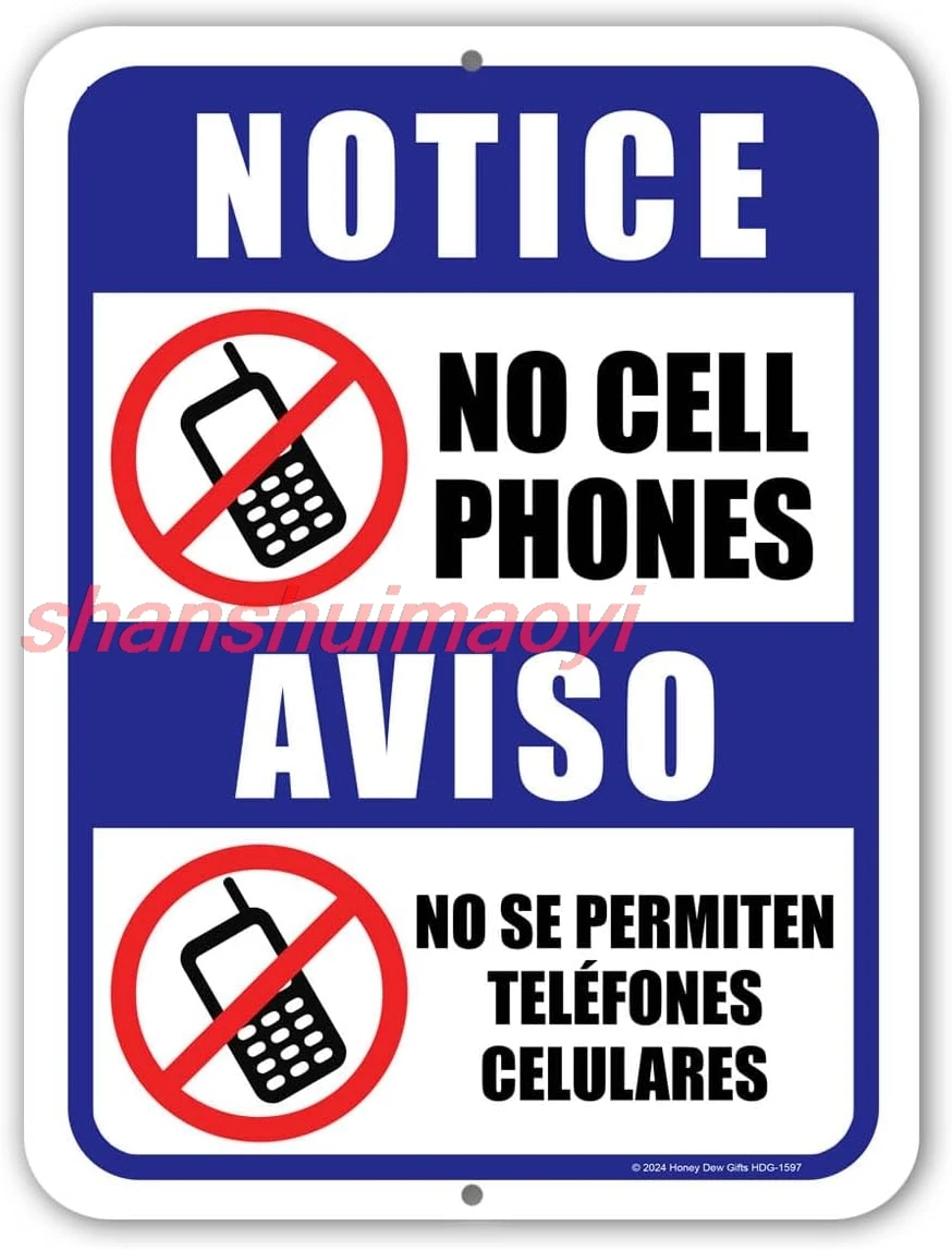 ALI Honey Dew Gifts, No Cell Phones Aviso No Se Permiten Telefonos Celulares, English Spanish Espanol Bilingual Signs, Secur