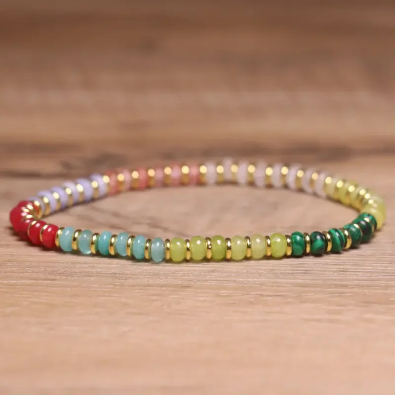 East-Meets-West Abacus Stone Bracelet - Yellow/Red Aventurine & Malachite Beads for Boho Chic and Unique Healing Jewelry