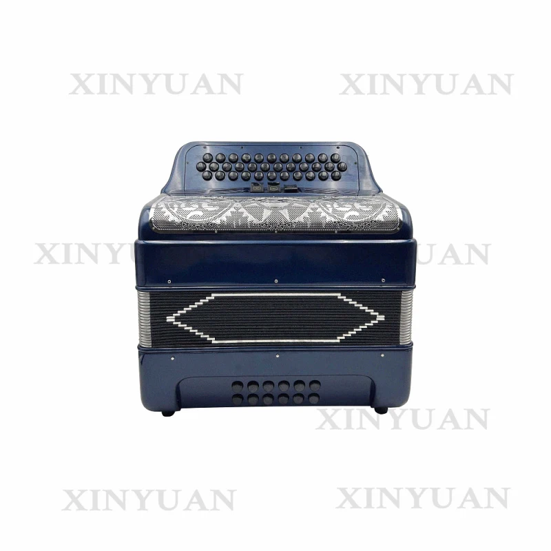 Button Accordion JB3412C, 34-Button 12-Bass 3-Register Deep Blue Musical Instrument with Silver Grill OEM Supply
