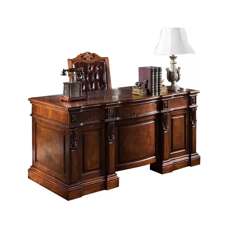 LXAmerican solid wood desk European class table rubber wood boss table removableSSS