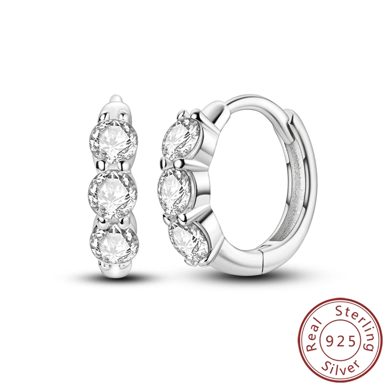 

Real 925 Sterling Silver Classic Round Zirconia Earring Hoop Earrings Original for Women Female Party Fine Earring Fine Jewelry