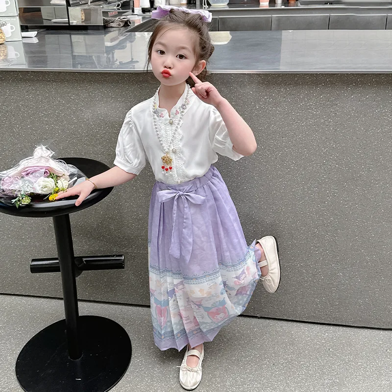 Girls' And Autumn Dress Suit2024New Baby Girl Chinese Style Hanfu Spring Children Cheongsam Skirt